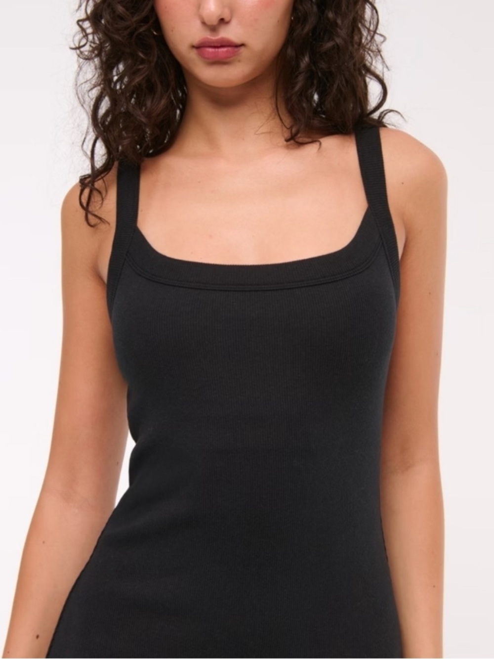 Abercrombie & Fitch Bra Free Essential 90s Rib Midi Dress In Black - Picture 2 of 8